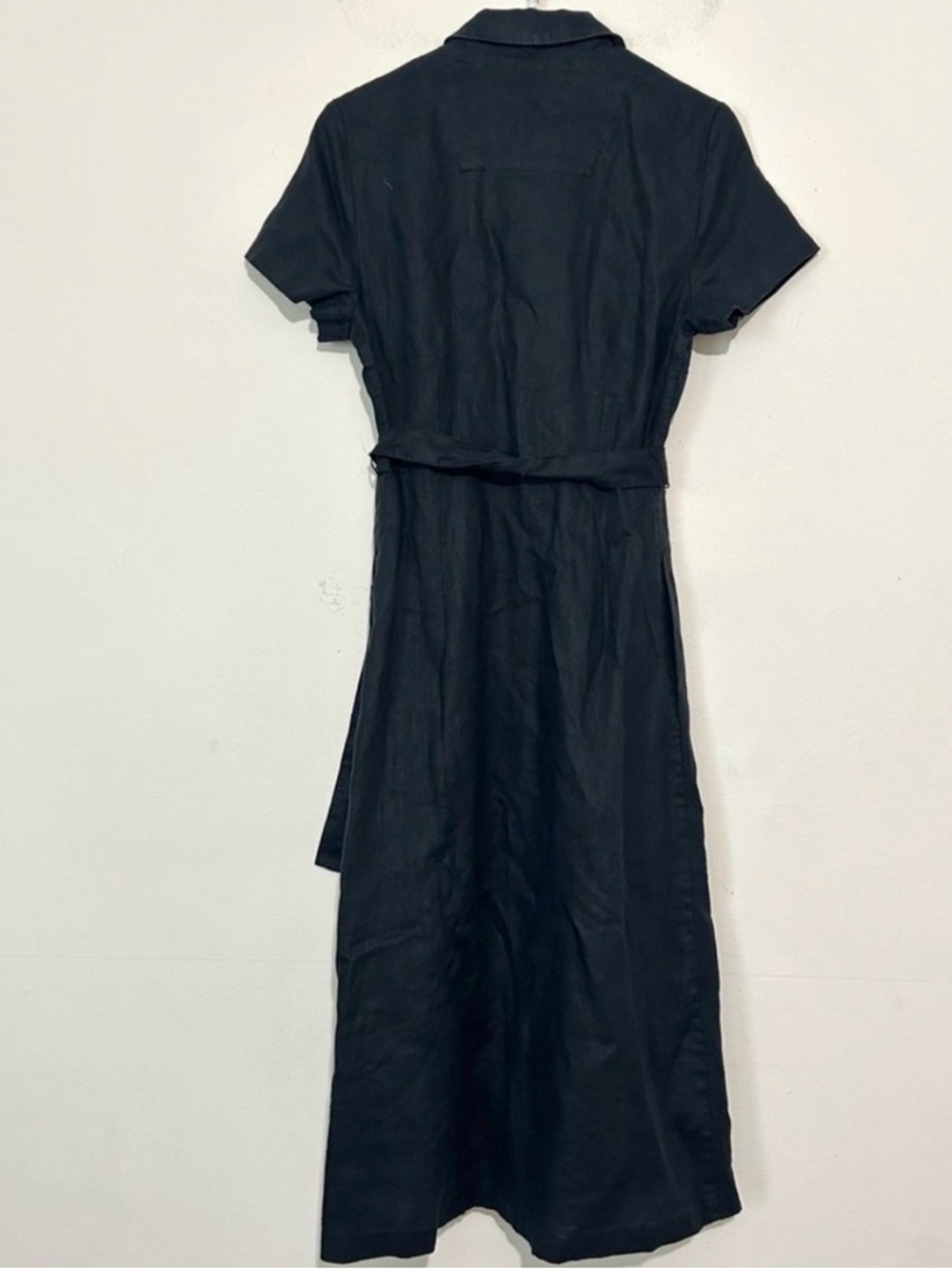 Quince Short Sleeve Black Linen Belted Midi Shirt Dress SIZE XS - Picture 7 of 7